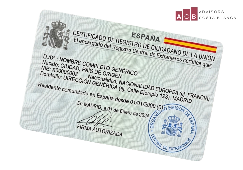 EU Registration certificate in Spain CUE