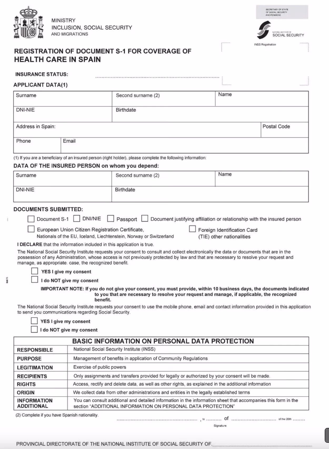 S1 Form Spain Example